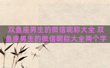 双鱼座男生的微信昵称大全 双鱼座男生的微信昵称大全两个字